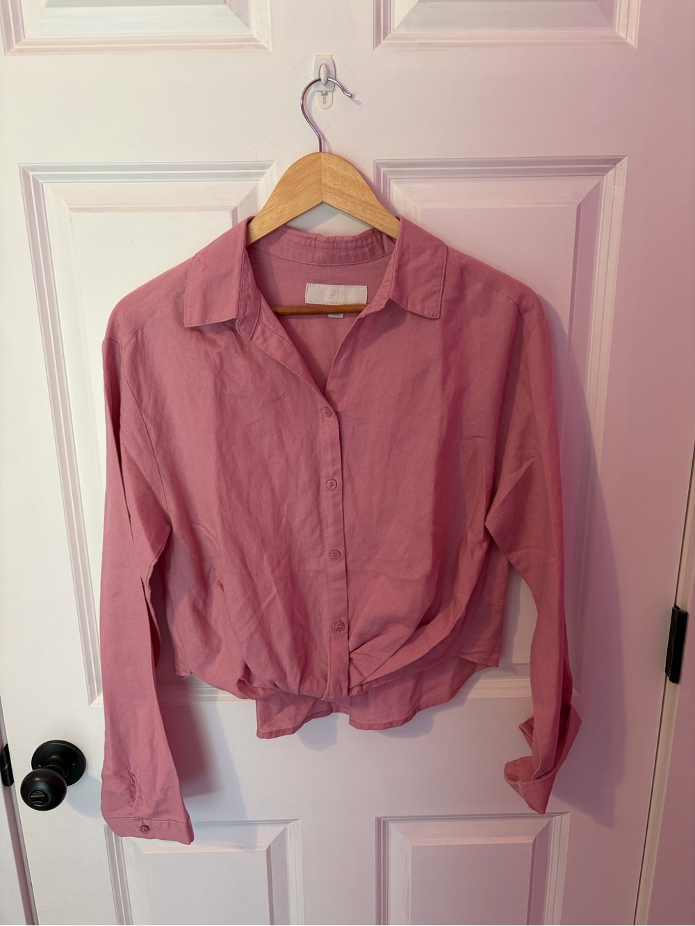 Zara Pink Linen-Blend Shirt
